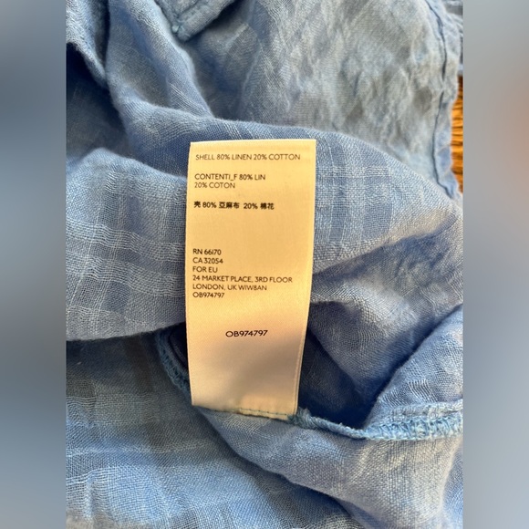 Pilcro Linen Crinkled Button-Up Blouse Light Blue Coastal Chic Shirt 10 Bohemian - Picture 8 of 9